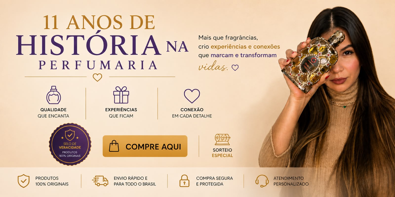Banner de 11 anos de historia na perfumaria